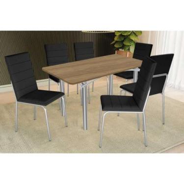Imagem de Sala de Jantar Completa Elba c/ Tampo de Madeira 160cm e 6 Cadeiras Am