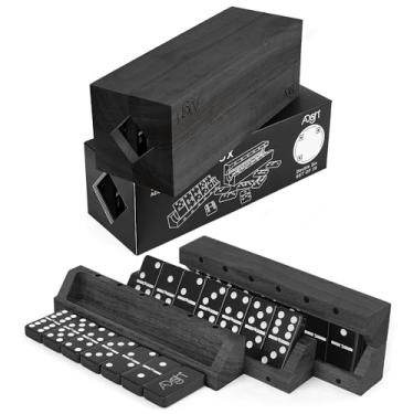 Imagem de Unique Design | Dominos Set for Adults 4 Wooden Racks/Trays | Double 6 Dominoes Portable Travel Set | Double Six Dominoes Set 4 Tiles Holders | 28 Tiles Dominos Set for Family Games | Solid Wood