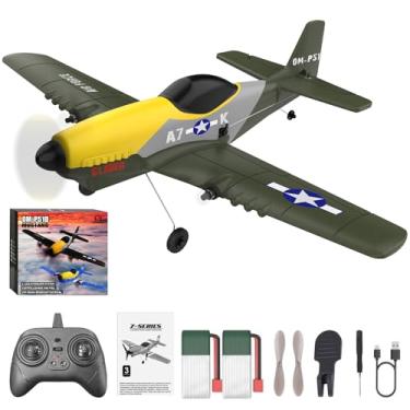 Imagem de OMNANGO RC Plane 2.4GHz 3 Channel Remote Control Airplane - P51D Mustang 6 Gyroscopes Stabilization System RC Airplane for Beginners （Military Green）