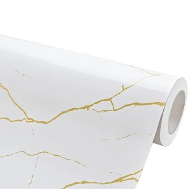 Imagem de Papel de Parede Mármore Alba Imperial Branco Dourado Vinil Adesivo Lavável Pia Box Mesa Banheiro