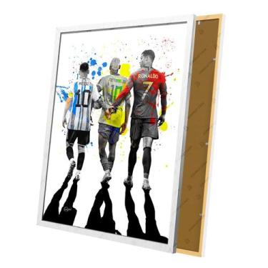 Imagem de Quadro Lendas Futebol Messi Cristiano Neymar Moldura e Vidro - Complet