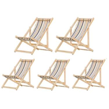 Imagem de Kit 5 Cadeiras Espreguiçadeira Preguiçosa Dobrávl Sem Braço Natural - 