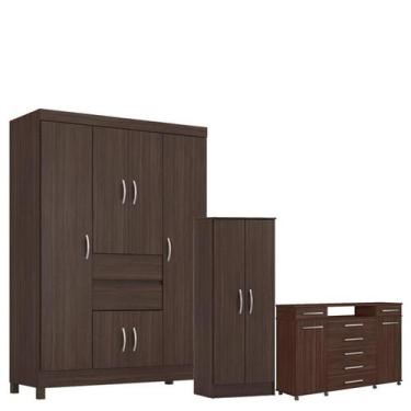 Imagem de Guarda Roupa Casal Ecom 2 com Multiuso Viena com Cômoda London Café - 