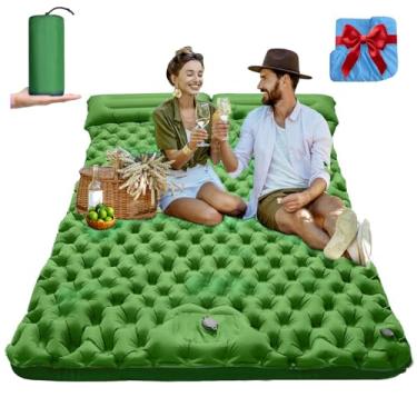 Imagem de Almofada de dormir dupla para acampamento – Colchão de ar ultraleve de 10 cm de espessura autoinflável com bomba de pé embutida, travesseiros e lençol de cama removível – Tapete de dormir leve para 2