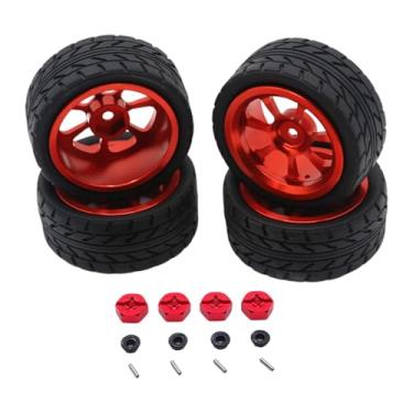 Imagem de Yunhgft Rodas E Pneus RC Pneus de Borracha RC Conjunto de Aros de Roda Acessórios de Atualização Porca de Roda M3 Adaptador de 12mm para 144001 1/14 1/18, Vermelho