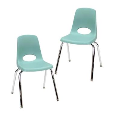 Imagem de Cadeira escolar empilhável de 40,6 cm, assento de estudante empilhável com pernas de aço cromado e deslizadores giratórios; para sala de aula, escola em casa ou escritório - Seafoam (pacote com 2