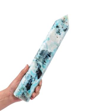 Imagem de JIC Gem Obelisco natural de pinheiro fênix grande quartzo varinha de cristal torre ponto 6 coluna facetada crisocola cristal cura varinha Reiki decoração 1,2-1,4 kg