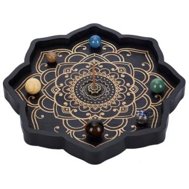 Imagem de FINGERINSPIRE 1 conjunto de suporte para queimador de incenso de lótus, latão e pinho, feito à mão, de madeira de pinho, incenso para queimador de incenso, apanhador de cinzas, ornamento de