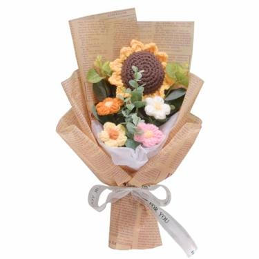 Imagem de YUNBIAOSEN Buquê De Flores Crochê, Kit Tricô Feito À Mão, Girassol Falso, Margarida, Presente Para Mãe E Esposa Em Aniversários (01 Papel Inglês)