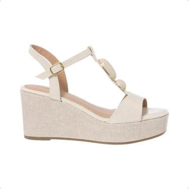 Imagem de Sandália Anabela Plataforma Espadrille Boho Chic Pedraria Rafia Lançam