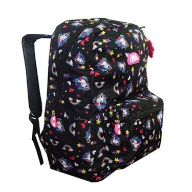 Imagem de Mochila Feminina Unicórnio Escolar Juvenil Preta Aulas 2019