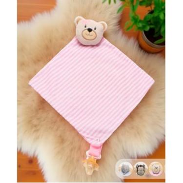 Imagem de Naninha De Bebê Com Prendedor De Chupeta Menina Menino(Ursa Rosa)