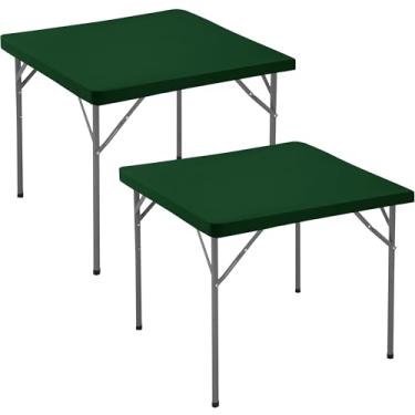 Imagem de Enjoyidea Toalha de mesa quadrada justa 91 x 91 cm - pacote com 2 toalhas de mesa Hunter Green Card Elastic Elastano - Capa de mesa pequena elástica dobrável para cozinha, jantar, piquenique, pátio