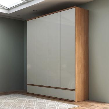 Imagem de Guarda Roupa Roupeiro 4 Portas 4 Gavetas 6 Prateleiras W320 Freijó Off White Dalla Costa