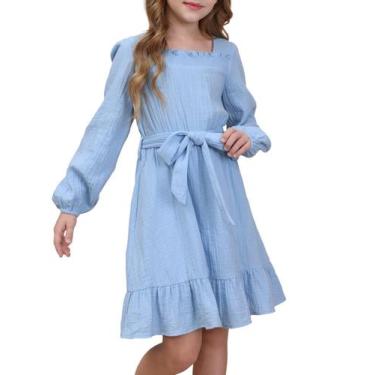 Imagem de Vestido de algodão para meninas, estilo outono, manga comprida, tamanh