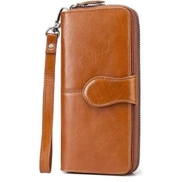 Imagem de Carteiras femininas HUOGUO, porta-cartões com bloqueio de RFID de cour