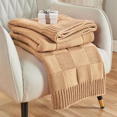 Imagem de Manta CozeCube Beige Xadrez Knit Throw 152x203 cm