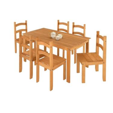 Imagem de Conjunto Mesa de Jantar 6 Lugares com 6 Cadeiras em Madeira Maciça Mel – Arte e Estilo