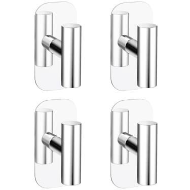 Imagem de IMUMU Ganchos adesivos de toalha para chuveiro, ganchos de banheiro resistentes à prova d'água, cabides fixados na parede para casacos/aventais/roupões, sem perfuração (cromado, pacote com 4)