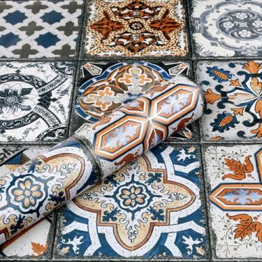 Imagem de ReWallpaper Papel de parede de azulejo espanhol de 17,5 pol. × 23 pés para parede de cozinha papel de parede impermeável
