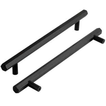 Imagem de funifiti Pacote com 8 ferragens de cozinha pretas escovadas para armários puxadores de porta de armário de 16 cm Puxadores modernos de gaveta puxadores de armário puxadores de vaidade haste sólida