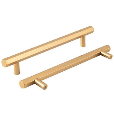 Imagem de funifiti Pacote com 8 puxadores de gaveta de ouro de 16 cm de latão escovado puxadores de porta de armário puxadores de armário ferragens de cozinha para armários puxadores de vaidade haste sólida