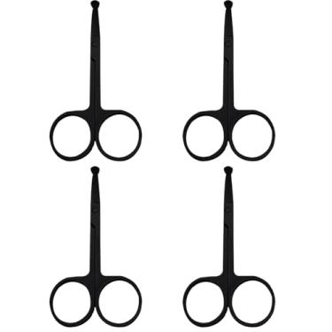 Imagem de Tesoura de revestimento de aço inoxidável para homens, tesoura de cabelo de maquiagem para homens, para aparar cabelos faciais orelha cabelo sobrancelha (Preto)