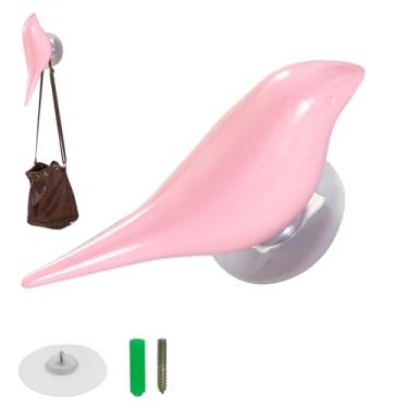 Imagem de Milnnie Ganchos decorativos criativos para pássaros - Ganchos pendurados na parede para entrada, casaco, chapéu, chave, coleira e mais - decoração de casa colorida e elegante (rosa)