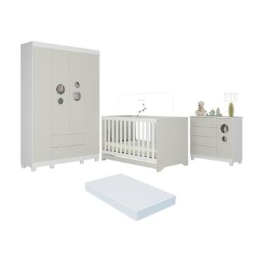 Imagem de Quarto de Bebê Completo com Berço Americano 3 em 1 Colchão Incluso Bombom Multimóveis MP4630