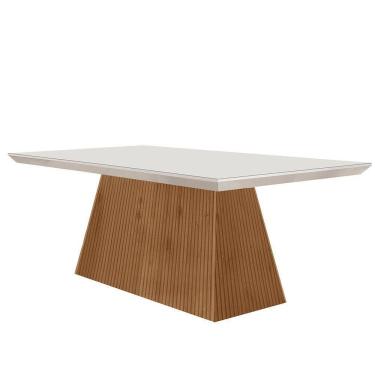 Imagem de Mesa Para Sala De Jantar Aida 180cm Em Mdf E Vidro Off White Imbuia Ripado