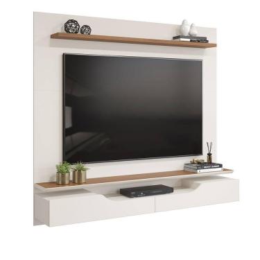 Imagem de Painel Levi Com Ripas E Prateleiras Off White Com Freijó