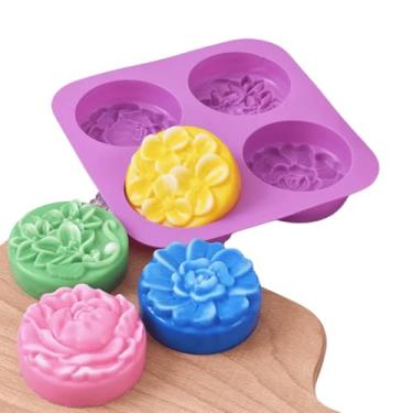 Imagem de Molde De Silicone Sabonete Artesanal Flores 70g Forma redonda com 4 Cavidades