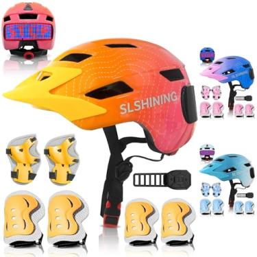 Imagem de Loyala Capacete De Bicicleta Infantil Para Meninos E Meninas Jovens Com Luzes Led, Conjunto Equipamentos Proteção Capacetes Bicicleta, Joelheiras, Cotoveleiras, Protetores Pulso, Ciclismo, Skate, Sc
