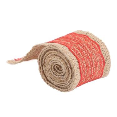 Imagem de ZJchao Fita de Renda de Serapilheira de 6cm X 200cm, Rolo de Linho de Juta Com Costura Delicada, para Artesanato, Decoração de Natal, Embrulho de Presente (Vermelha)