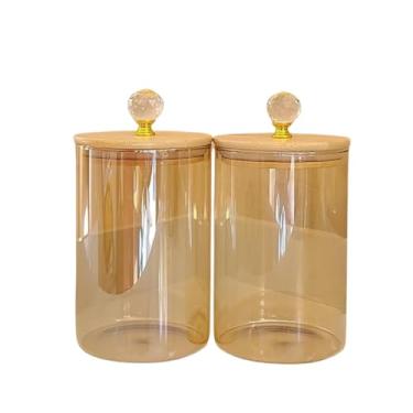 Imagem de Conjunto de Potes de Vidro com Tampa de Bambu e Puxador de Cristal, 2 Peças, Organizadores para Cozinha, Transparente