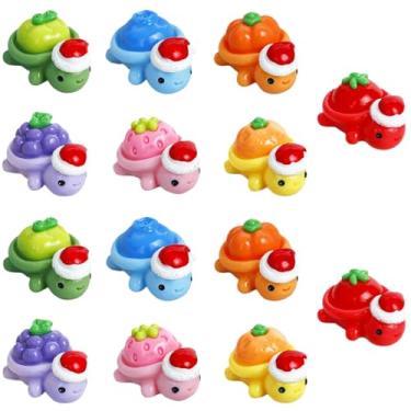 Imagem de Mimalexin Christmas Turtle Figurines, 14 Piece Resin Collection, Luminous Fruit Design with Holiday Hats, Mini Animal