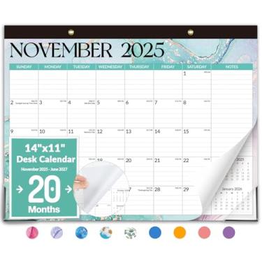 Imagem de Forvencer Calendário de mesa 2026, calendário de 20 meses, novembro de 2025 a junho de 2027, calendário de parede de 35,5 x 28 cm, agenda mensal 2026 com capa de plástico, adesivos e papel grosso para