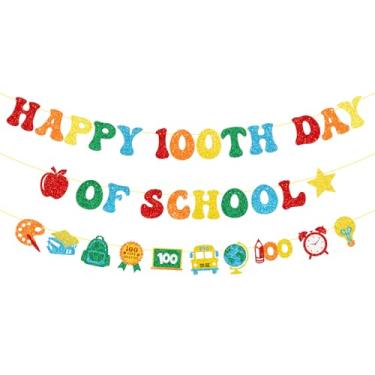 Imagem de Faixa Glittery Happy 100th Day of School 100 Days Of School Party Decoration 100th Day of Preschool Kindergarten Primary High School Classroom Supplies Decoration