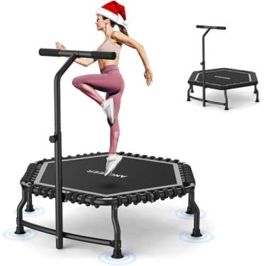 Imagem de ANCHEER Trampolim Rebounder De 50" Para Adultos Com Barra, Mini 550 Libras, Exercício Silencioso, Rebounder, Bungee, Salto, Treinador Cardiovascular (Prata)