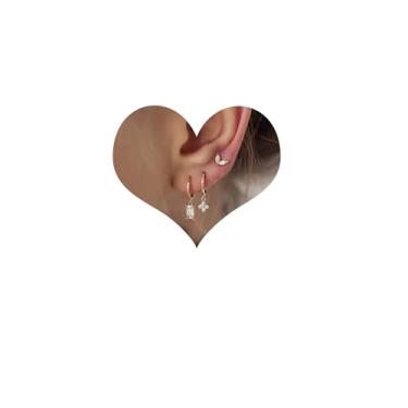 Imagem de FINZOR Brincos de argola banhados a ouro 14K para mulheres, leves, hipoalergênicos, com vários piercings pequenos de ouro, Zircônia cúbica