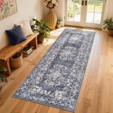 Imagem de GarveeHome Tapete de corredor vintage 5 x 15 cm para corredor, tapetes de flores boho, antiderrapante, lavável à máquina, tapetes botânicos para banheiro, tapetes florais de pelo baixo para cozinha