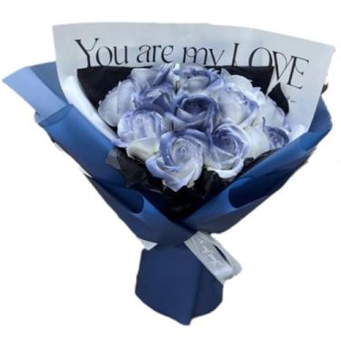 Imagem de Buquê de rosas, conjunto de 13 rosas de sabão azul Malta rosa para namorada e melhor amiga em estilo presente de aniversário do Dia das Mães