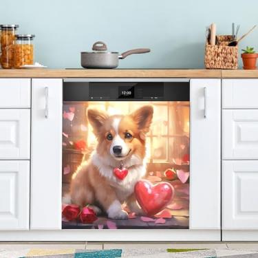 Imagem de ATTX Capa magnética para lava-louças Valentine Dog | Adesivo decorativo de eletrodomésticos de 58 x 66 cm para armários domésticos e eletrodomésticos #56
