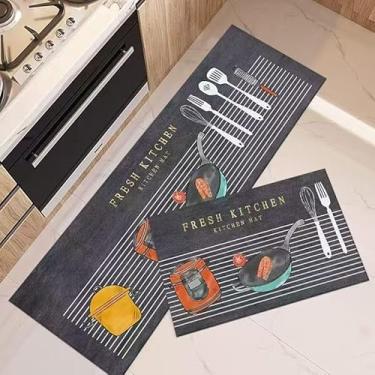Imagem de Kit 2 Tapetes de Cozinha Antiderrapantes e Absorventes – Passadeira 40x120cm + Tapete 40x60cm em Poliéster(frigideira,1)