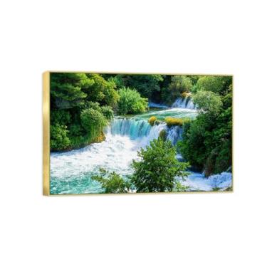 Imagem de BMZFYBS Quadro dourado arte de parede paisagem impressões em tela - floresta árvore rio pintura decoração - imagens para quarto 60 x 90 cm 24 x 35 pol