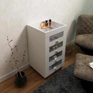 Imagem de Carrinho de maquiagem com 4 Gavetas Frente de Vidro e Rodinhas MDP Bra