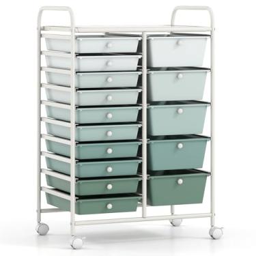 Imagem de Carrinho de armazenamento com 15 gavetas, carrinho utilitário móvel com rodas bloqueáveis, gavetas, carrinho organizador multiuso para casa, escritório, escola, verde gradiente