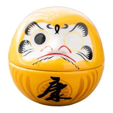 Imagem de IEUDNS Pequena boneca Daruma de cerâmica, miniatura japonesa, escultura artística de boa sorte e votos de felicidades, decoração Dharma para bar e café no, Amarelo