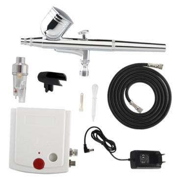 Imagem de KiBcsLic Kit de aerógrafo com compressor, aerógrafo portátil de dupla ação com bico de 0,3 mm para maquiagem, pintura de unhas, miniaturas e arte DIY, Branco