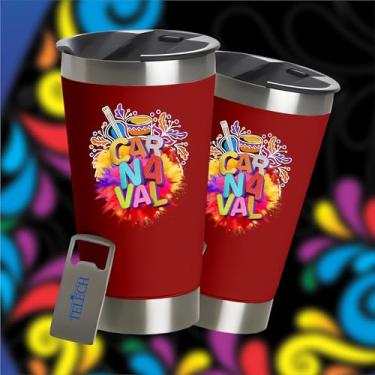 Imagem de Copo Térmico Carnaval Bloco 473ml Cerveja Chopp Festa Vermelho